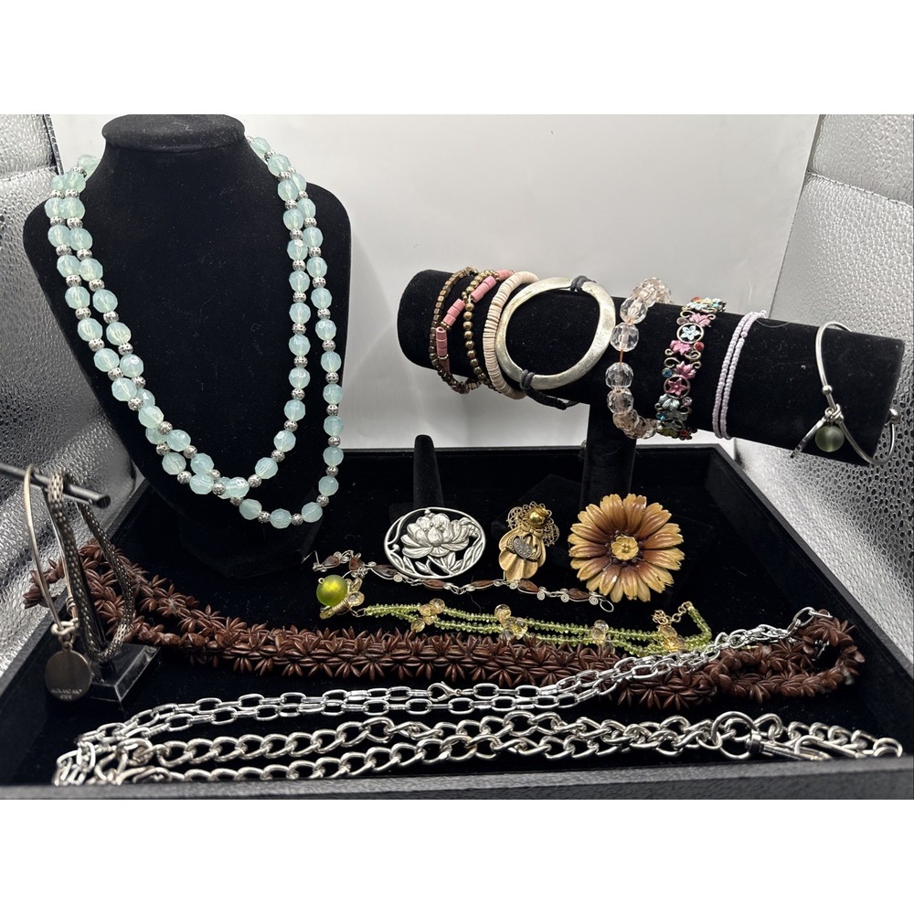 Vintage Lot of 15 Necklaces, Bracelets, Earrings And/or Brooches See Pics